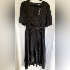 Black satin midi dress with ruffles- XL